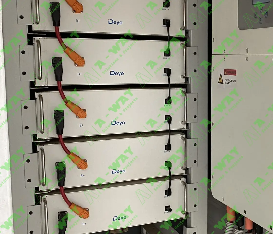 Multiple Deye solar inverters installed together.